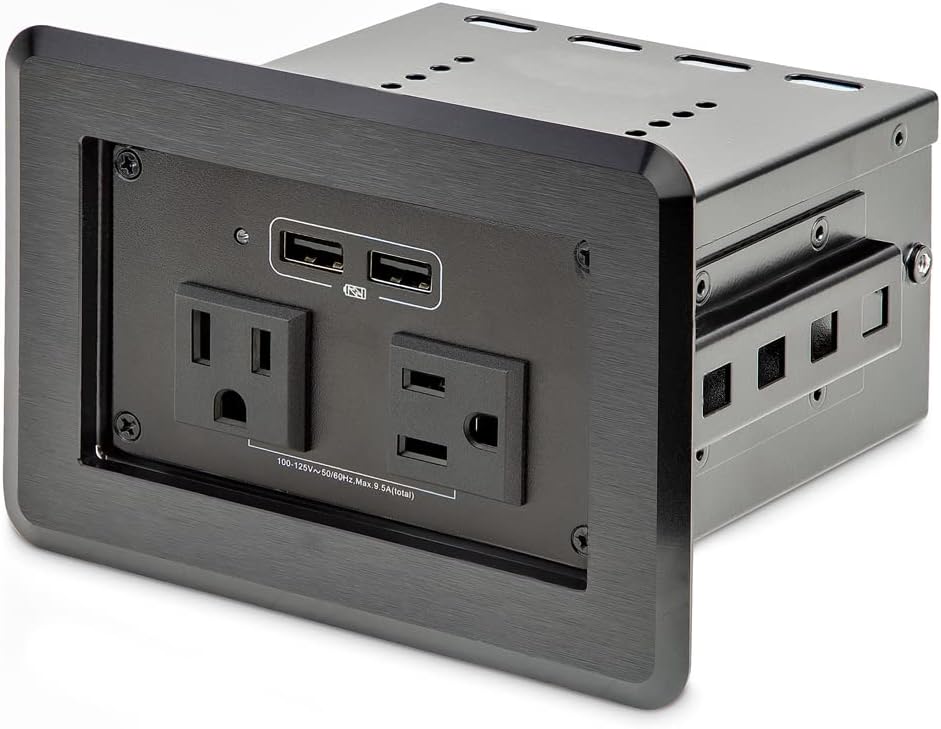 StarTech.com Conference Table Power Center with 2X UL Certified 120V AC Outlets & 2X USB BC 1.2 - Recessed in-Table/Desk Power Strip/Charging Station for Meeting Room/Boardroom/Lab Bench (KITBZPOWNA)