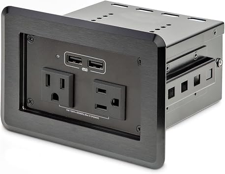 Conference Table Power Center with 2X UL Certified 120V AC Outlets & 2X USB BC 1.2 - Recessed in-Table/Desk Power Strip/Charging Station for Meeting Room/Boardroom/Lab Bench KITBZPOWNA