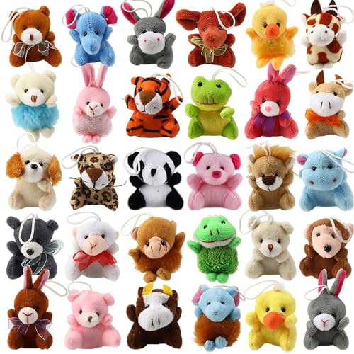 Celestia 30 Pack Mini Animal Plush Toy, Stuffed Animal Bulk for Kids Small Animals Plush Keychain Decoration, Carnival Prizes