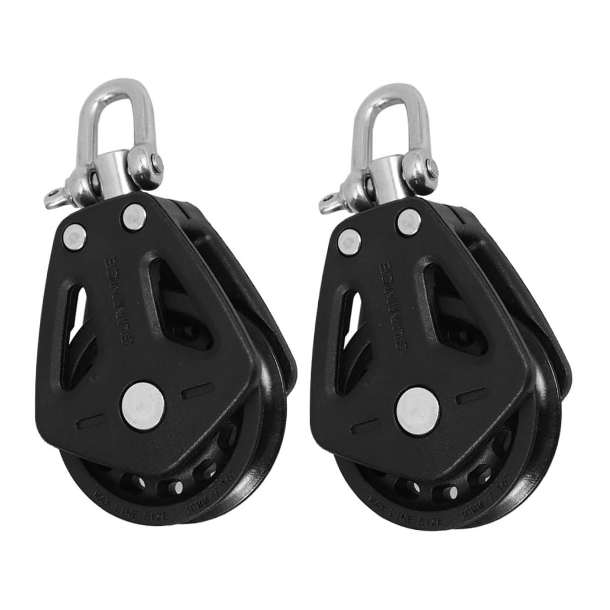 Mikikit 2Pcs Stainless Steel Nylon Pulley Block Double Head Swivel Bearing for Sailboats and Kayaks Smooth Rotation Easy Installation Versatile Use Various Applications