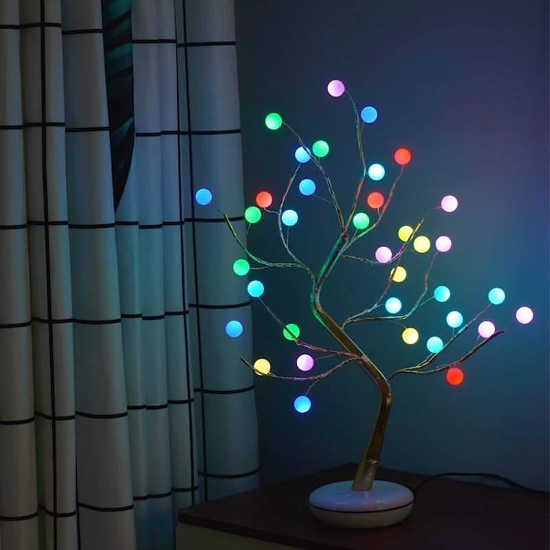 Christmas Gift Desktop, Multicolored, LED Bonsai Tree Night Light, and Artificial Trees Night Light Lamp with 36 Pearl Touch Switch Button 24 Inches, USB Or Battery-Operated