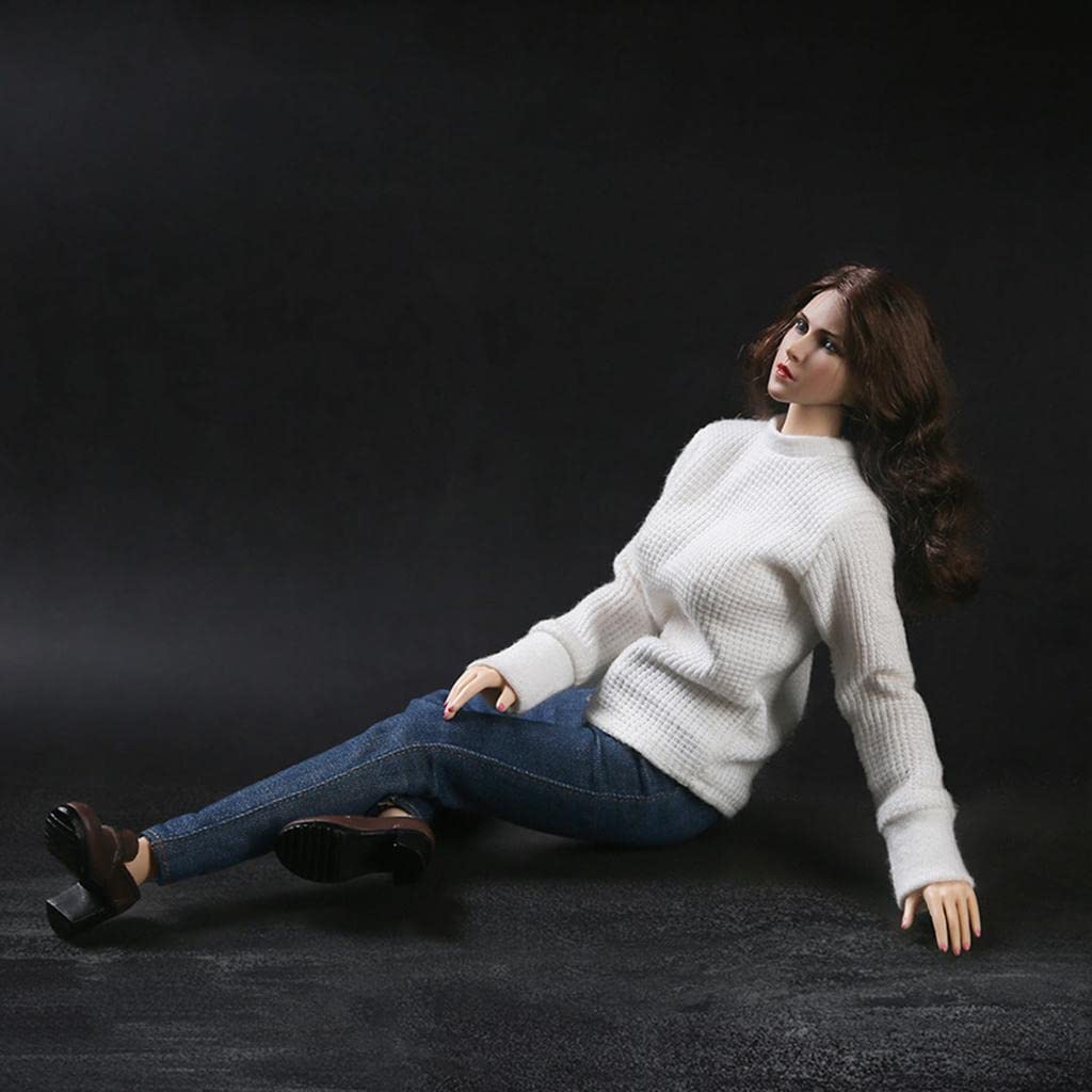Figurine Articulée Femme Vêtements Décontractés Ensemble Pull Jean Tenue Soldat Tissu Adapté à la Collection Modèles Décoration