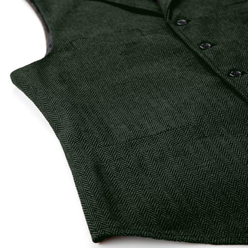 Mens Suit Vest Herringbone Wool Vintage Wedding Prom Waistcoat Groomsmen Formal Lapel Collar Tuxedo Vest with Pockets2