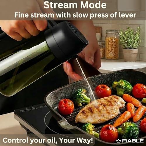 Image of FiABLE Premium Glass Oil Sprayer for Cooking - 100% Food Grade Dark Green Glass Bottle for Airfryer, Salads, BBQ, Grill & Healthy Cooking - 2in1 function - 470ml - Oil Sprayer