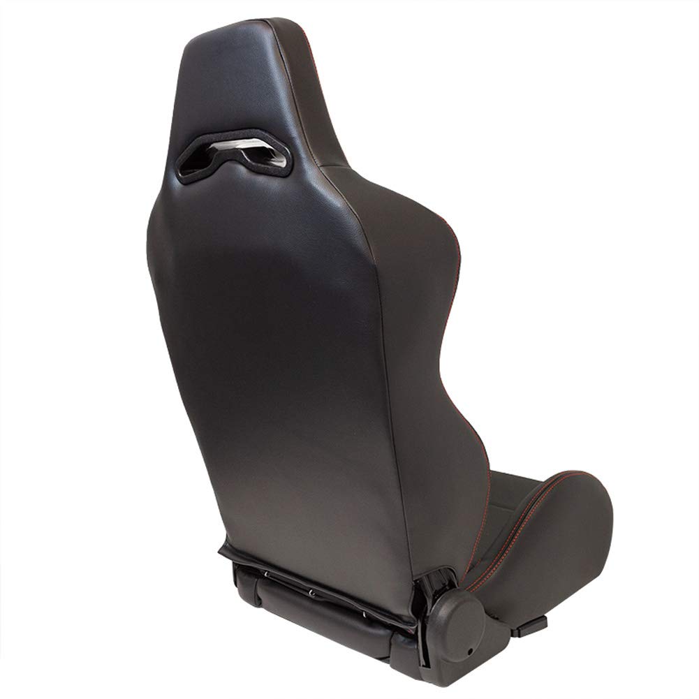 Siège sport 'Eco' - Cuir simili Noir + Coutures rouge - Dossier régable (à droite) - incl. glissière