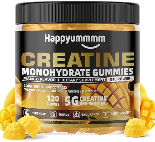 Creatine Monohydrate Gummies 5g for Men & Women, Preworkout Gummy with Electrolyte, BCAA, L-Carnitine, Taurine for Muscle Growth, Strength & Energy Support, Mango 120 Count