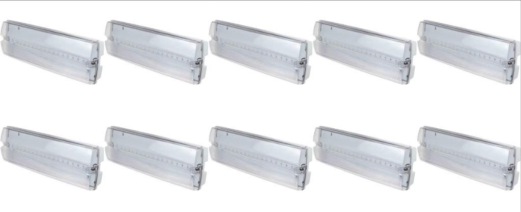 Pack of 10 x LED Emergency Bulkhead Light Fittings - 3W Maintained/Non-Maintained 3Hour