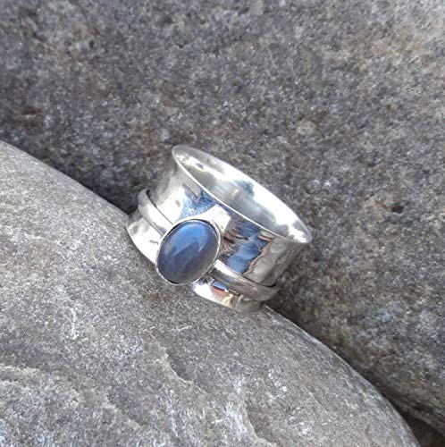 Natural Labradorite Ring, Real 925 Sterling Silver Ring for Mothers Day Gift, Spinner Ring, Anxiety Ring, Designer Ring, Statement Ring, Birth Day Gift Ring for Women