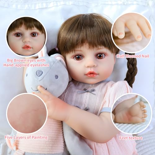 Muñeca bebé Reborn de 18 pulgadas con cabello largo y cuerpo ponderado miniatura 4