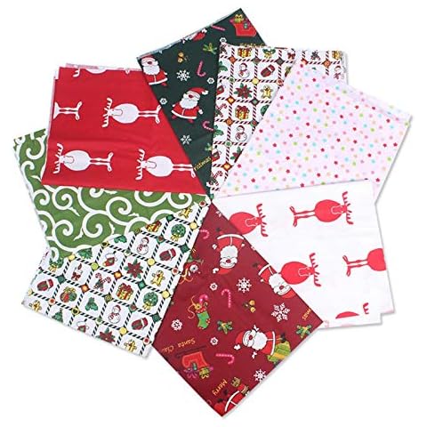 Neckip Cotton Fabric Christmas 50 x 40 cm - Pack of 8 Cotton Fabric Patchwork Fabrics DIY True Christmas Printed Craftwork Cotton Fabric Craftwork Patchwork Sewing Fabrics Cover