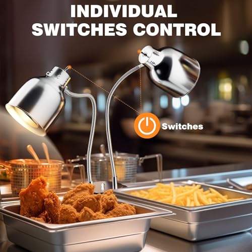 Lámpara de Calentamiento de Alimentos de Acero Inoxidable de 500 W con Doble Cabezal, Calefactor portátil Compacto para Buffet, Ideal para cocinas y Servicios de Catering comerciales.