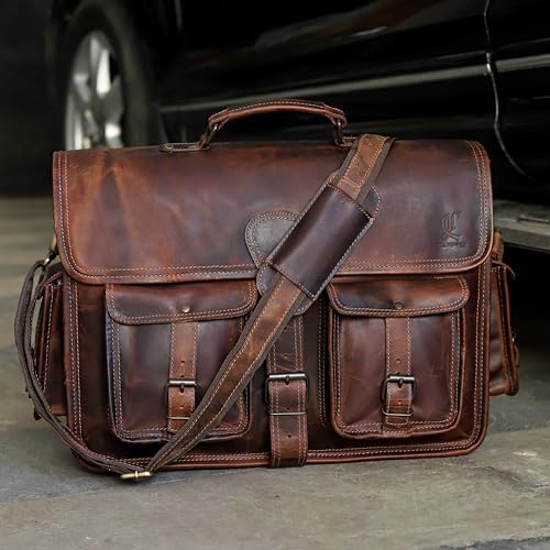 Leather Laptop Messenger Bag Vintage Briefcase Satchel for Men and Women (VINTAGE BROWN) 18 inch - Image 5