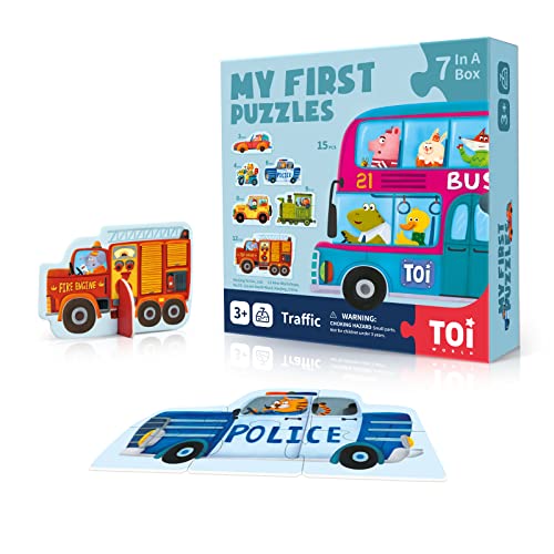 Image of TOI 6 Packs Large Piece Toddler Jigsaw Puzzles for Kids Ages 3-5 - Traffic | My First Puzzle, Animal Shaped Floor Puzzles for Beginner, Preschool Learning Game, Educational Activity for Boys Girls Gift
