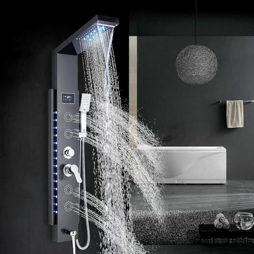Consejos para Comprar Grifos de ducha disponible en línea para comprar. 46 Vidugg LED Hidromasaje Columna de Ducha Grifo de Bañera con 5 Funciones Conjunto de Panel, Sistema de Ducha de Acero Inoxidable con Cabezal de Ducha Fijo, Masaje, Ducha de Mano y...