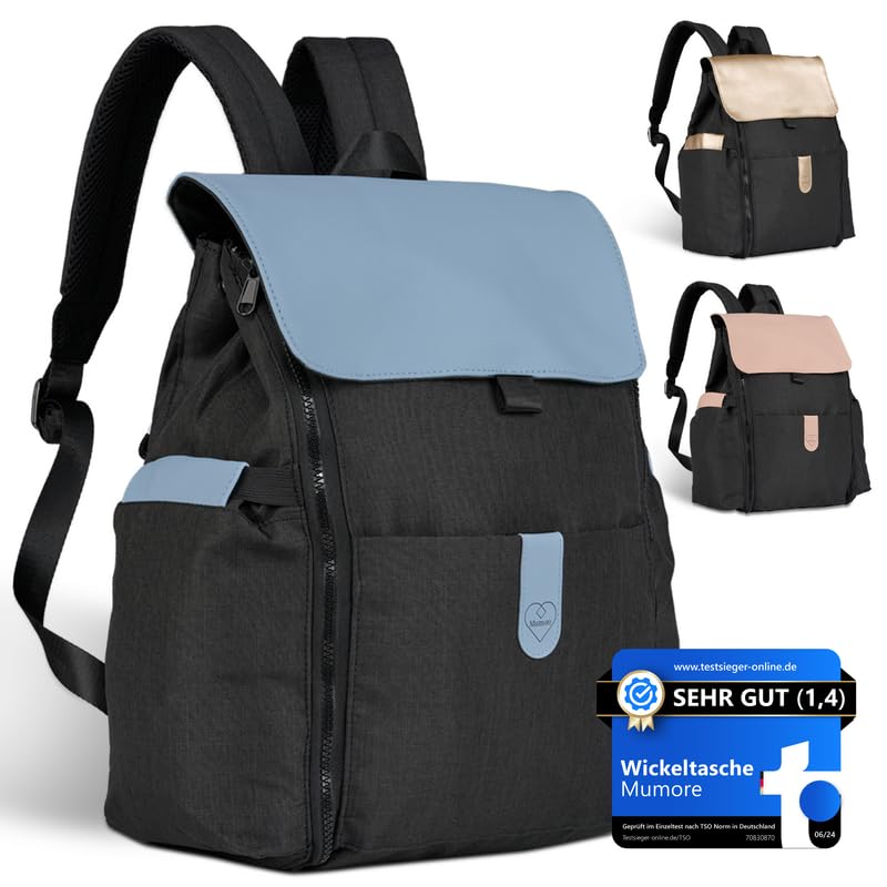 Mumore Wickeltasche Baby Wickelrucksack groß Blau [3 in 1] mit integrierter Wickelauflage