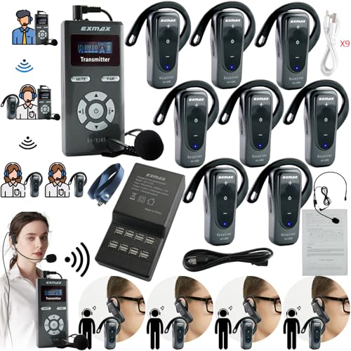 EXMAX EX-318 Sistema de Audio Inalámbrico Voice Tour Guide con Receptor Ear-Hook y Micrófono para Iglesia, Traducción, Guías de Exhibición y Visitas miniatura 1