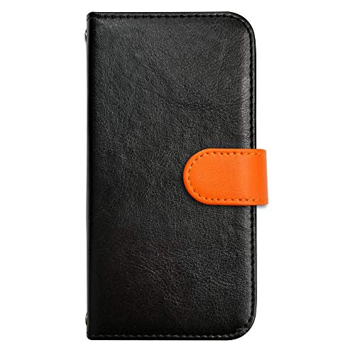 sslink iPhone17 Pro Max アイフォン17プロマックス 対応 ケース 手帳型 スマホケース 丸型 ラウンド(オレンジ) ベルト きせかえ belty おしゃれ (カバー色ブラック) ダイアリータイプ 横開き カード収納 フリップ カバー