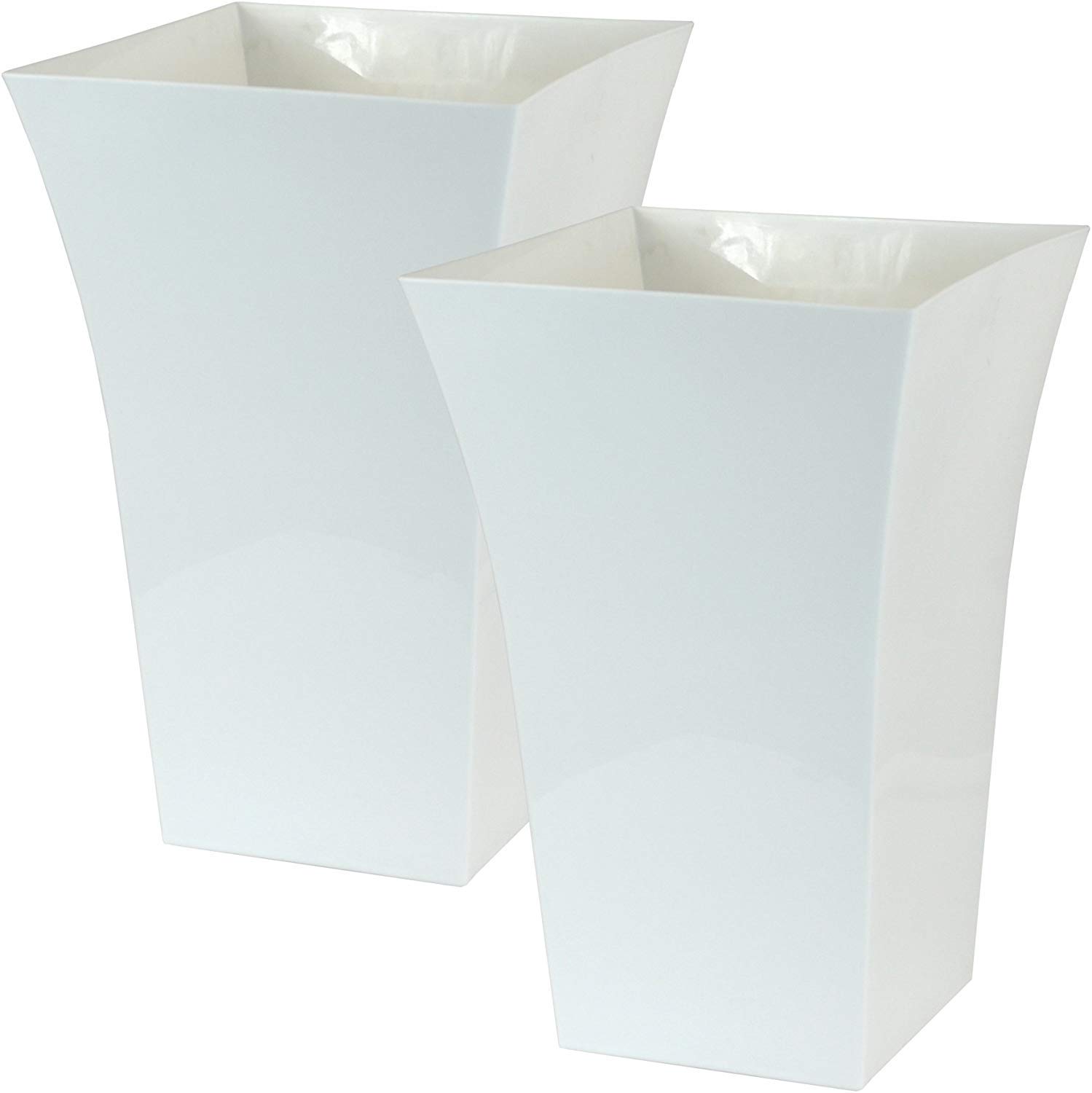 Muddy Hands Tall Square Plastic Plant Pot Cover – Modern Indoor Tree & Flower Planter Holder for Houseplants, Palms & Decorative Plants – No Drainage Holes (Pack of 2 - Large, White)
