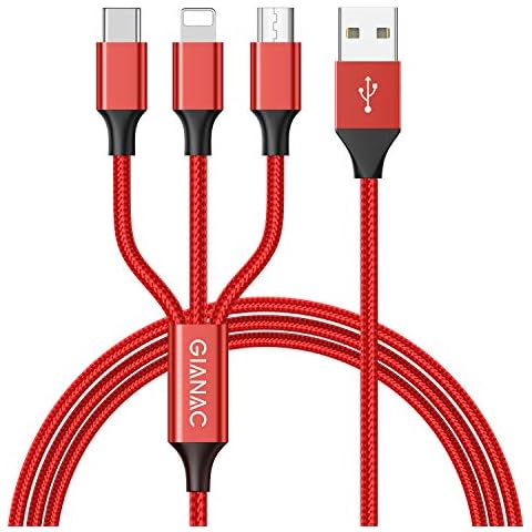 GIANAC Multi USB Kabel, 3 in 1 Nylon Mehrfach Universal Ladekabel iP Micro USB Typ C für Phone, Android Galaxy, Huawei, Mate20, Honor View 10, Nexus, HTC Cover