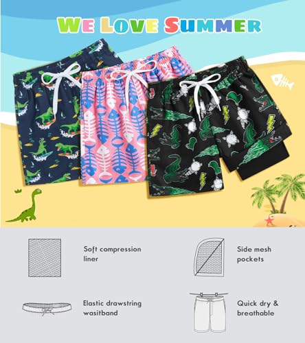 Cozople Boys Swim Trunks Compression Liner Swim Shorts Quick Dry Bathing Suit with Boxer Brief Swimwear 4-10T2