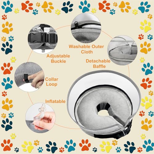 Image of Inflatable Dog Cone Collar for Large Medium Small Dogs to Stop Licking, Soft Dog Cone Alternative Donut Collar After Surgery (Gray, XL)