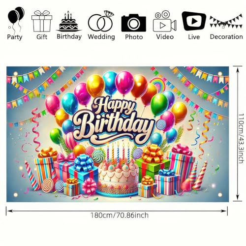 Image of BlissYard Happy Birthday Banner 71x43 Inch Rainbow Birthday Decorations | Party Backdrop Happy Birthday Sign for Backdrop Colorful Balloons and Gifts Design Party Banners
