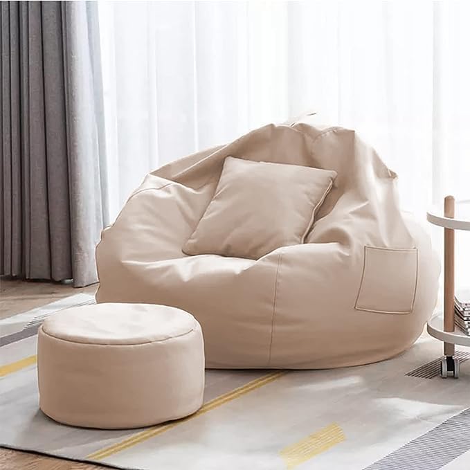 INSTER Bean Bag Cover 4XL Without Beans with Footrest and Cushion Lounge Chair Luxury Bean Bag Cover with Footrest Without Beans (Cream)