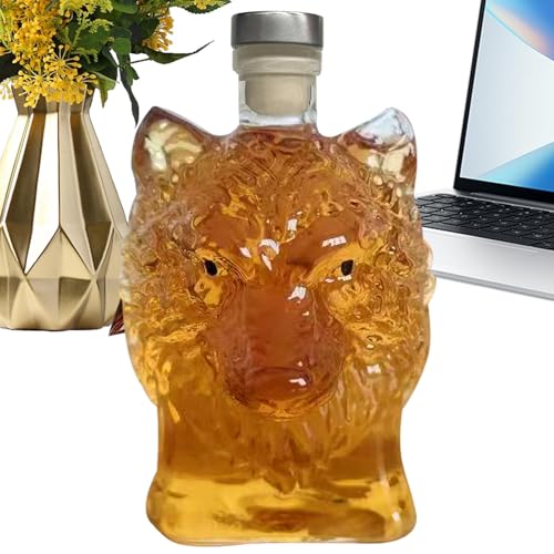 Quorvex Carafe en Verre,350 ml Décanteur à Cocktail Tête de Loup - Bouteille de Whisky Élégante pour Collection de Bourbon, Cabinet de Stockage des Spiritueux, Bar à Cocktail à Domicile et
