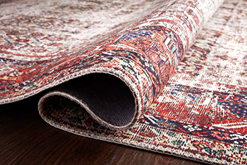 Loloi Layla Collection LAY-12 Ivory/Brick 5'-0" x 7'-6" .13" Thick Area Rug, Soft, Durable, Vintage Inspired, Distressed, Low Pile, Non-Shedding, Easy Clean, Printed, Living Room Rug
