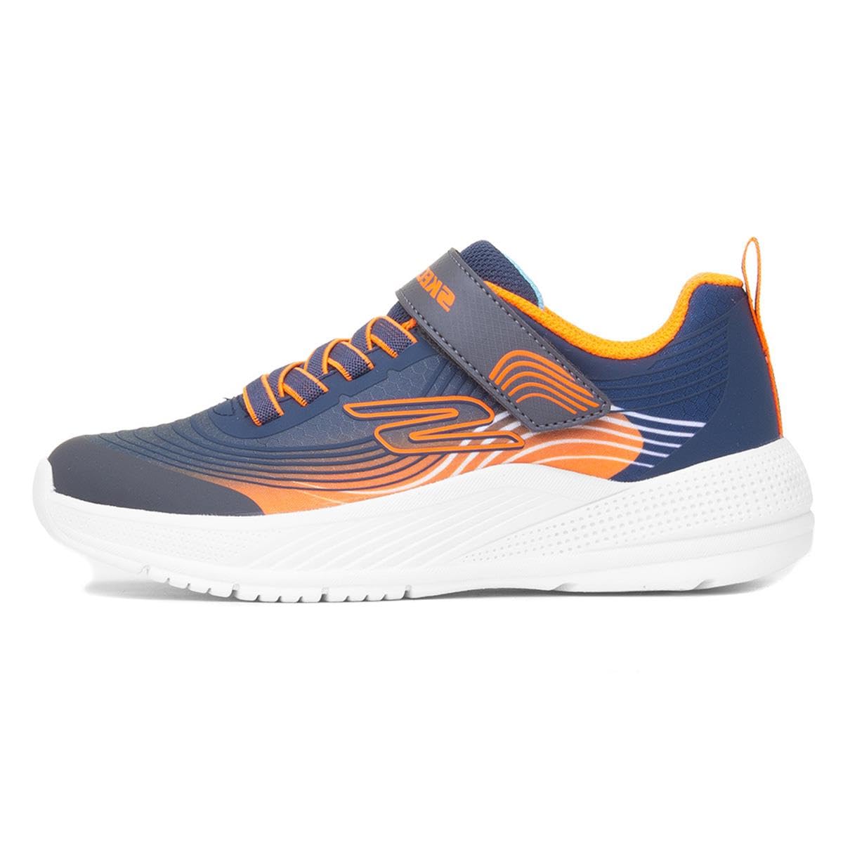 Skechers Boy's Microspec Advance Sneakers, Navy & Orange Textile/Synthetic/Charcoal, 1 UK Child