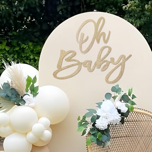 Image of 'Oh Baby' Sign for Backdrop - Felt Champagne Gold Baby Shower Banner Boy Girl Decorations Gender Reveal 1st Birthday Party Photography Background