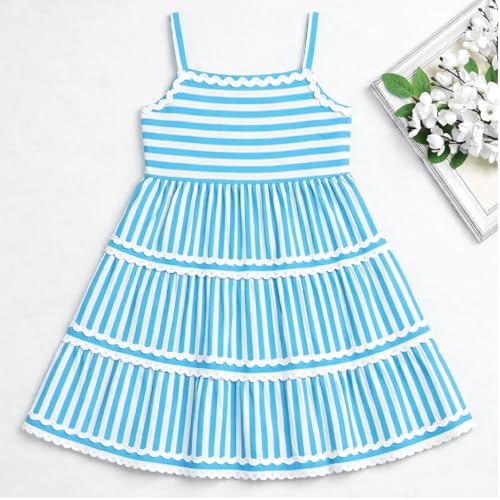 Image of The Magic Wand Kids Girls Printed Cotton Summer Dresses, Knee Length Sleeveless Casual Western Stylish One Piece Fit & Flared Frock for Beach & Vacations