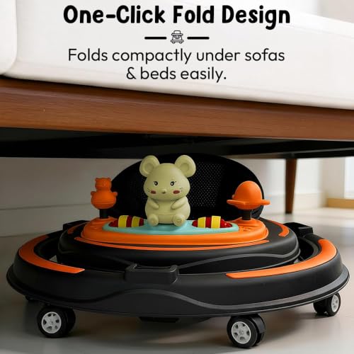 Image of StarAndDaisy Baby Walkers for 6-24 Month Baby boy 360 Walker for Kids for 6-24 Months with RGB Light, 7 Level Height Adjustment, Baby Walker with Switchable Food & Musical Toy Tray -Orange Black