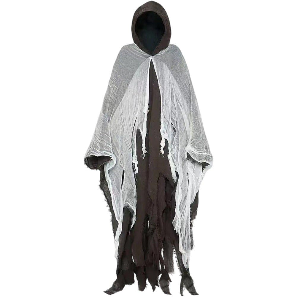 Cape à capuche d'Halloween noire style robe de café et costume de cri effrayant