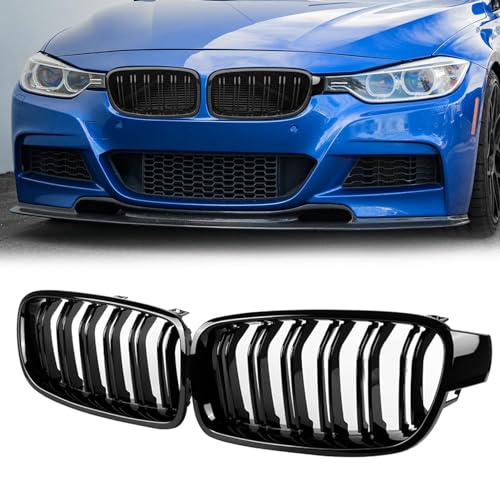 TTCR-II Compatible avec BMW F30 Kidney Grille Avant, Grille de Calandre Avant pour BMW Série 3 F30 F31 F35 318d 320d 330d 320i 328i 335i 335i 2012-2018, 2 Pcs F31 Double Lattes Noir Brillant
