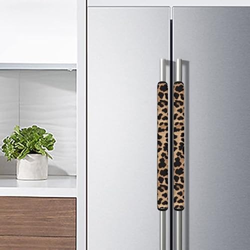 Miniatura 3 de Juego de 4 fundas duraderas antideslizantes para manija de nevera, diseño de leopardo marrón, protector de mango para horno y lavavajillas, mantiene
