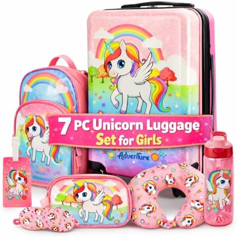 emissary 7pcs Unicorn Girl’s Luggage Set with wheels – Rolling Lu...