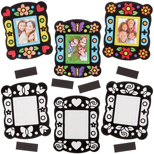 Baker Ross FN401 Imanes para colorear con marco de fotos - Pack de 12, Arte de terciopelo para colorear para niños, Manualidades con imanes para nevera