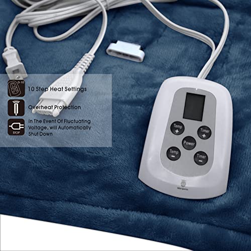 Marquess Electric Blanket Microplush Sherpa And Cozy Flannel Twin Size Heated Blanket Washable Comfortable With 4 Heat Settings, (Navy, 62‘’×84‘’) #TOP3