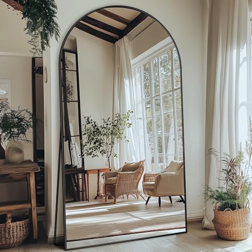 Image of Antok 81 inch x41 inch Arched Full Length Mirror with Stand, Floor Mirror, Black