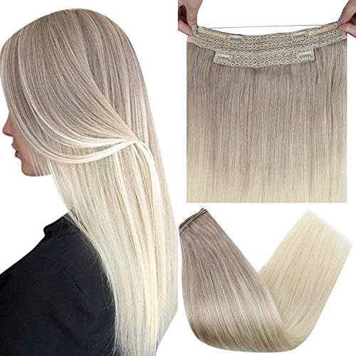 Invisible Halo Extensions 12 Inch Halo Real Remy Human Hair Color 18 Ash Blonde Fading to 60 Blonde 70 Gram Hidden Wire Hair Extensions Straight Hair Balayage Halo Extensions