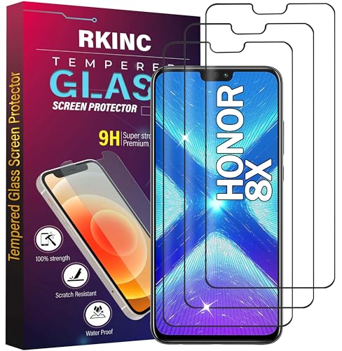 RKINC Protector pantalla [3 Piezas] para Honor 8X, Cristal templado película de vidrio, 9H 0.33 mm [Garantía de por vida][Anti-rasguño][Anti-rotura][Sin burbujas]
