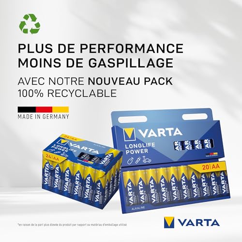 VARTA Piles AA lot de 12 Longlife Power Alcalines 1 5V Cube emballage recyclé à 90% adaptées aux jouets sans fil lampes de poche Made in Germany - vue 7