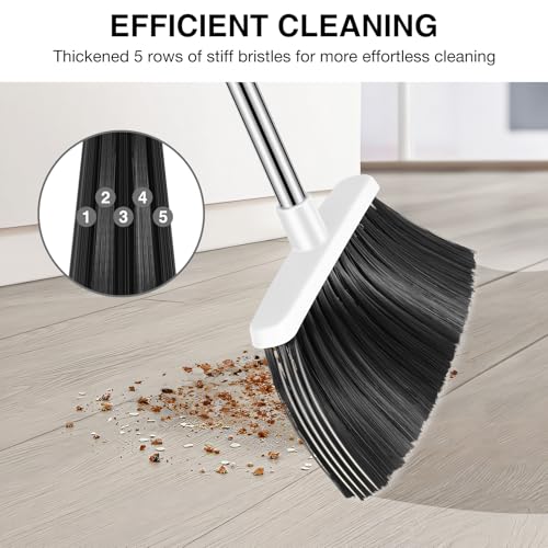 Image of NACENA Broom and Dustpan Set, 52-in Long Adjustable Handle Broom Dustpan Combo with Dustpan Teeth to Automatically Clean Hair Suitable for Home Kitchen Office Hall Floor(Grey&White)