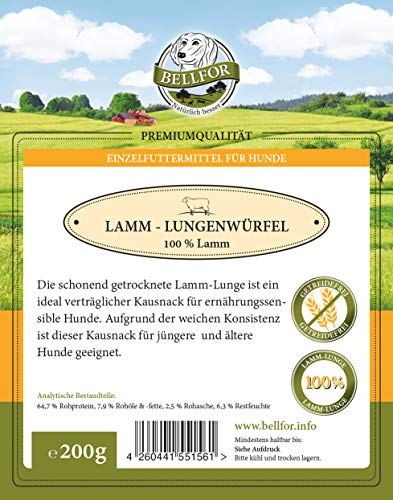 Bellfor Hundesnack Gesunder mit Lamm Lungenwürfel zu 100% von dem Lamm 200 g - sind ohne Zusätze und Geschmacksverstärker hergestellt und Lassen Sich gut als Belohnungssnack füttern