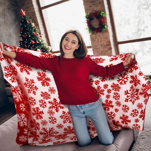 Winter-Throw-Snowflake-Blankets-and-Pillow-Set-Include-Double-Sided-Knit-Blanket-50-x-60-Inch-and-Plush-Throw-Pillows-Cushion-for-Couch-Sofa-Bed-Decorations-Red-Snowflakes Winter Throw Snowflake Blankets and Pillow Set Include Double Sided Knit Blanket 50 x 60 Inch and Plush Throw Pillows Cushion for Couch Sofa Bed Decorations Red Snowflakes