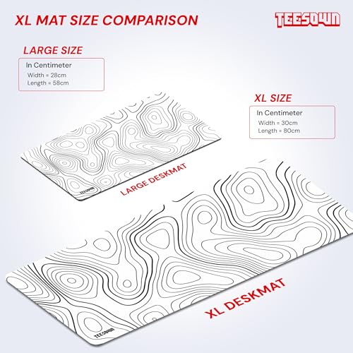 Image of XL Off White Topographical Extended Mousepad (12x31) inches for Laptop Desktop PC and Gaming Desk Mat Rubber Base Desk Pad