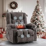 Swivel Recliner Chair for Adults,Oversized Rocker Recliner with Vibration Massage and Lumbar Heat,Ergonomic Rocking Chair with Side Pocket,2 Cup Holders,USB Charge Port for Living Room