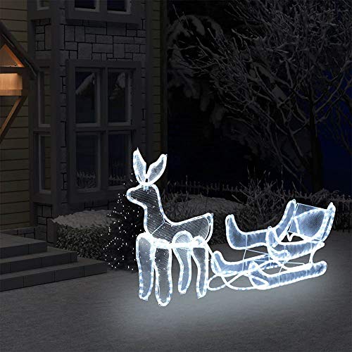 Preisvergleich Produktbild Weihnachts Silhouette Rentier mit Schlitten Weihnachtslichtschnur Weihnachtsbeleuchtung mit Netz,216 LED Beleuchtung für Weihnachten Außen- und Innendekoration,WeißDE Lager