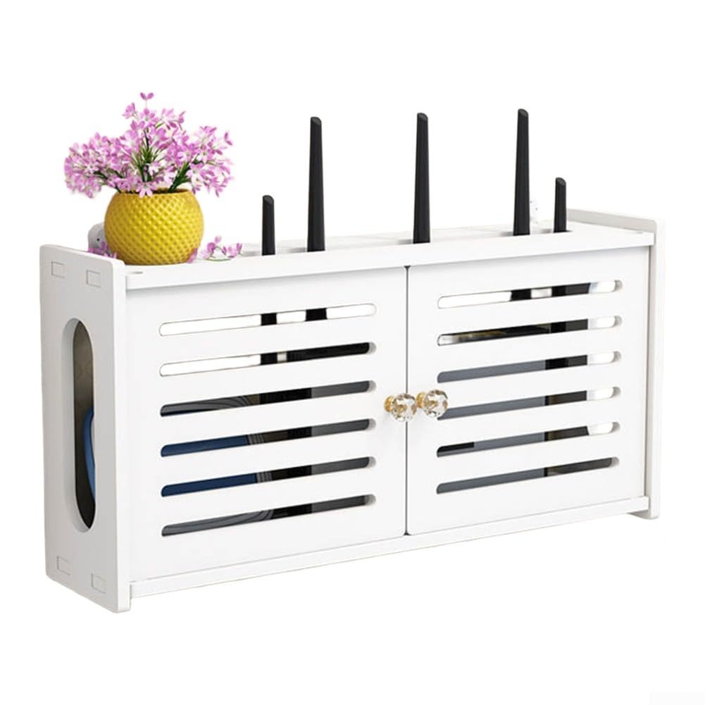 MuchLuckystar Wall-Mounted Wireless Router Storage Box, Plastic Router Holder Rack With Cable Organizer Heat Dissipation For Home Or Office TV Accessories(F)